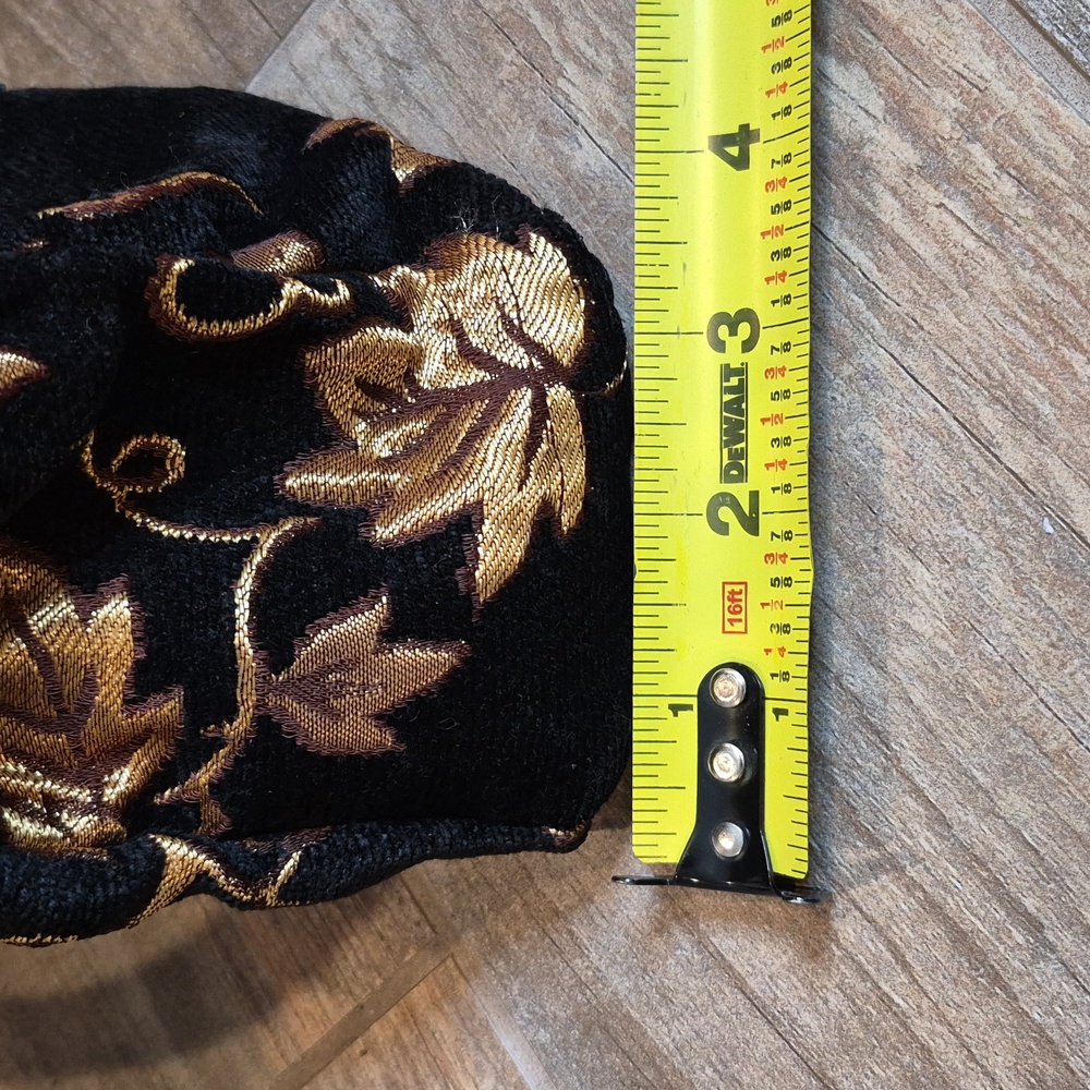 Vintage Black & Gold Grape Leaves Beaded Handbag w/ Wooden Handles - Picture 10 of 14